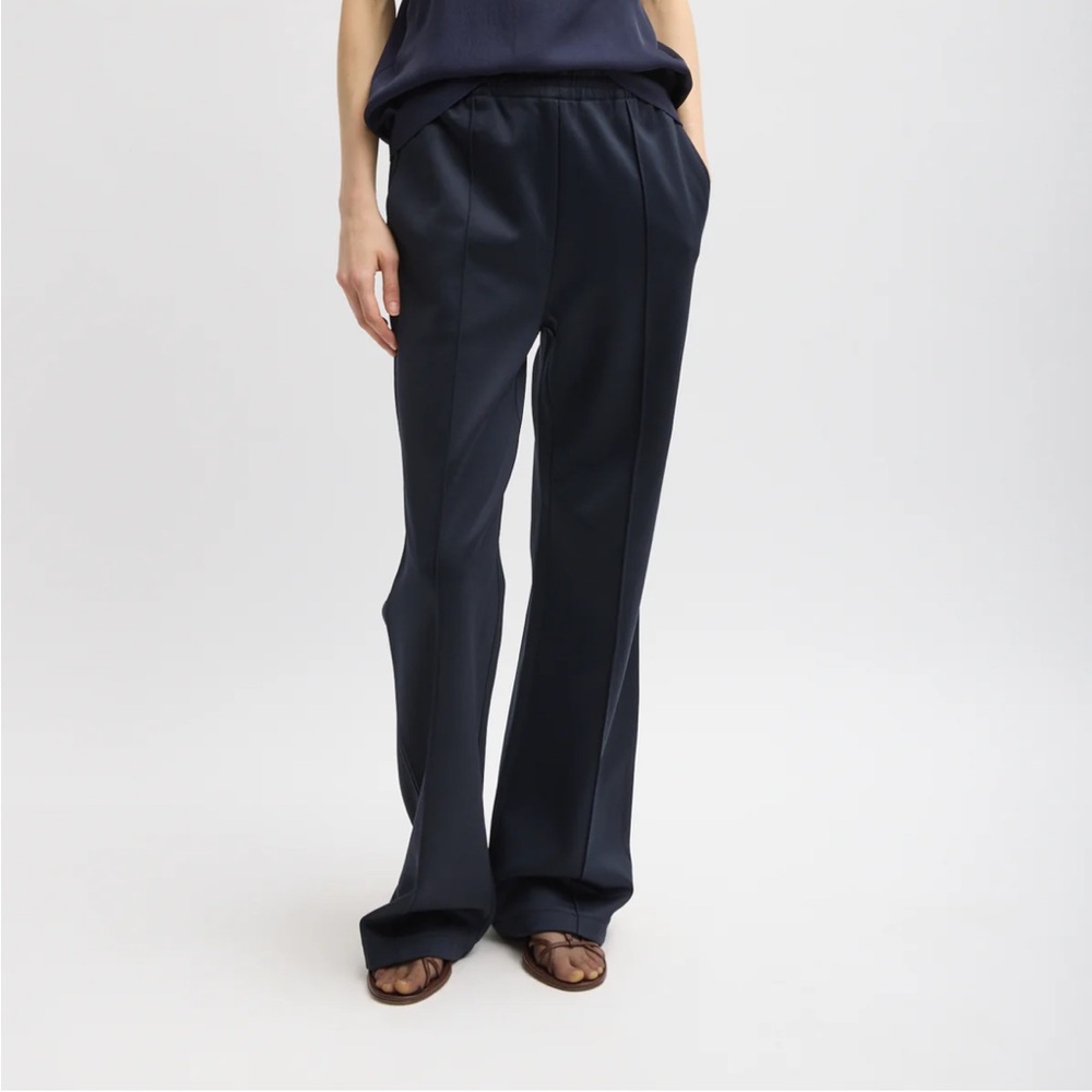Tibi Fundamentals Active Knit Scottie Women's Navy Wide-Leg Trousers